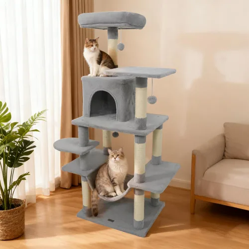 Miniatura 10 de DORTALA Árbol para gatos de interior, torre para gatos de 58 pulgadas de alto con percha superior, condominio, hamaca, postes rascadores de sisal, 3