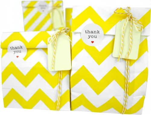 Miniatura 6 de SMINTINE Paquete de 30 bolsas de papel amarillo con calcomanías de agradecimiento, etiquetas de papel, cuerda de algodón para panaderos, bolsas