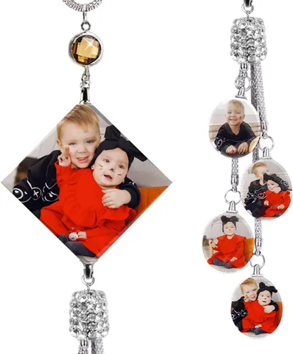 Miniatura 8 de Decoración de espejo retrovisor con foto personalizada: adornos de diamantes para mujer, accesorios lindos para automóviles