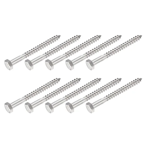 Miniatura 27 de METALLIXITY Tornillos hexagonales (M6 x 1.575 in), 10 unidades, pernos de madera autorroscantes de acero inoxidable 304, para aplicaciones domésticas