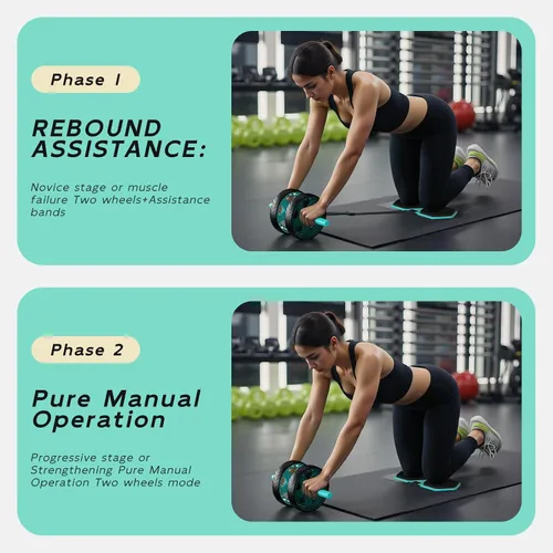 Miniatura 3 de Double-Wheel Ab Roller for Core Training – Rebound Design with Adjustable Elastic Band, Silent Non-Slip Wheels, Detachable Build, Knee Pad & Bands