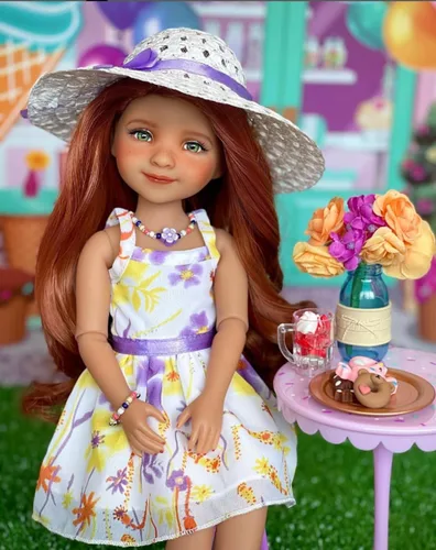 Miniatura 7 de Emily Rose Vestido de gasa de Pascua y primavera de 14 pulgadas con sombrero blanco a juego Traje de verano floral Se adapta a WellieWishers