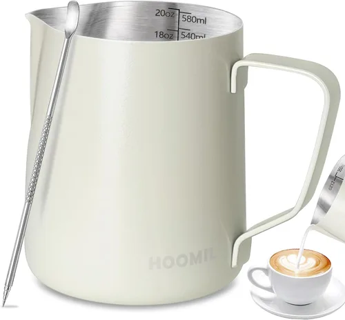 Miniatura 8 de HOOMIL Jarra de espuma de leche, jarra de acero inoxidable de 12 oz/20 oz/32 onzas, jarra de vaporizador de leche para máquina de espresso, café