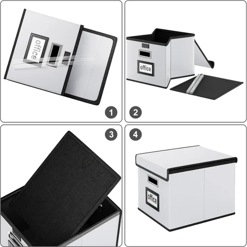 Miniatura 7 de Caja Organizadora de Archivos con Tapa, Caja Organizadora Plegable de Cuero Sintético para Carpetas Colgantes con Rieles de Plástico, Cajas (cuero)