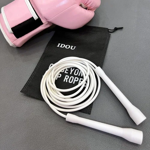 Miniatura 3 de Cuerdas de salto de PVC blanco para fitness de 0.197 in con asas de ABS irrompibles/cuerda de salto de velocidad ajustable para interiores