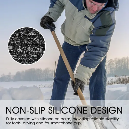 Miniatura 4 de COOLJOB Guantes de invierno de punto polar cálido para hombres y mujeres, dedos de pantalla táctil, agarre de silicona antideslizante y puño elástico