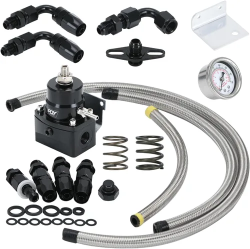 Kit regulador de presión de combustible ajustable 3-70PSI con retorno 6AN y puerto de alimentación 6AN con conectores de mangueras de línea de Negro