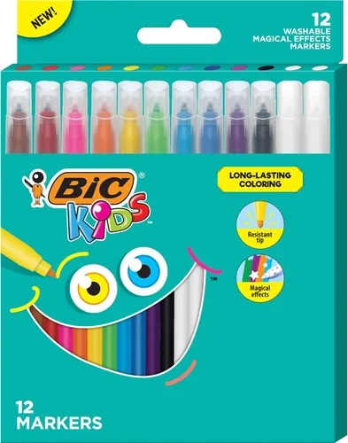 BIC Marcadores de efectos mágicos para colorear para niños, punta de bala media, colores surtidos, paquete de 12 unidades