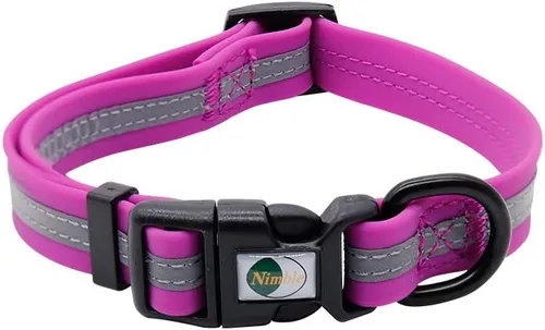 Miniatura 19 de NIMBLE Collar de perro impermeable para mascotas, ajustable, reflectante, duradero, flexible, de nailon con revestimiento de poliéster, collares