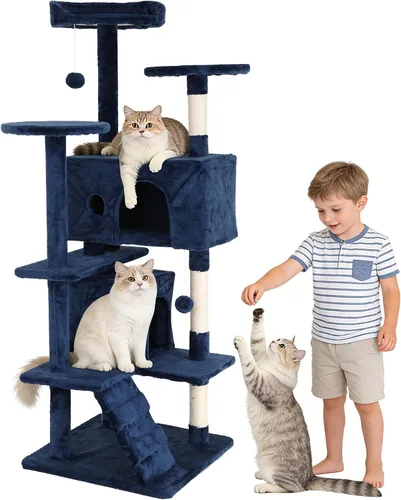 Miniatura 8 de Árbol alto para gatos, torre para gatos de 54 pulgadas, condominio grande para gatos escaladores, soporte de escalada con perchas superiores, casa