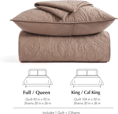 Miniatura 8 de EVERGRACE Juego de Edredón de Paisley 100% Algodón, Juego de 3 Piezas Tamaño Queen – Colcha Ligera Prelavada con 2 Fundas, Cubrecama Matelasse Suave