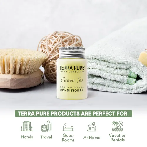 Miniatura 2 de Terra Pure - Acondicionador de hotel de tamaño de viaje, 300 unidades, botellas de 1 oz, amenidades de huéspedes para hoteles, alquileres