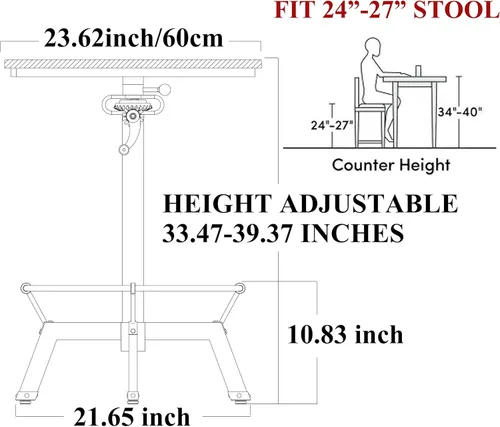 Miniatura 8 de LOKKHAN Mesa de barra industrial de 33.5 a 39.4 pulgadas de alto, altura de barra ajustable, mesa de pub de whisky bistró, mesa giratoria de 23.7