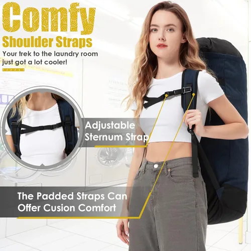 Miniatura 4 de Mochila de lavandería 115L, bolsa de lavandería extra grande y resistente con correas para el hombro, mochilas de lavandería para la universidad
