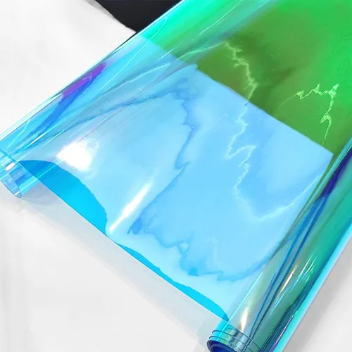 Vinilo holográfico de PVC de 12 x 53 pulgadas, tela gráfica láser iridiscente azul iridiscente para manualidades, bolsas y monedero, azul claro