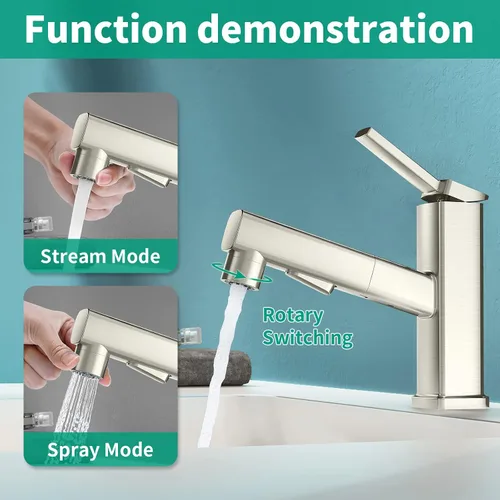 Miniatura 2 de Grifo de baño de un solo agujero, grifo de lavabo de baño moderno extraíble con 3 modos de flujo de agua, grifos de baño con rociador