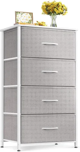 Miniatura 10 de ODK Cómoda para dormitorio con 4 cajones de almacenamiento, cómoda pequeña cofre de cajones de tela con marco de acero resistente, parte superior