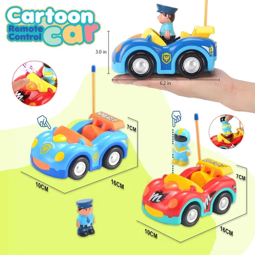Miniatura 8 de Haktoys Carros de policía y carreras de dibujos animados a control remoto: juguetes RC para niños pequeños niños y niñas - Juego de 2 vehículos