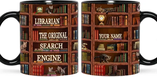 Miniatura 25 de B62112 - Taza de bibliotecario personalizada, motor de búsqueda original, estante de biblioteca, taza para amantes de los libros, color negro, 11