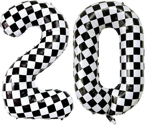 Miniatura 15 de Lovoir Globos gigantes de 40 pulgadas con temática de autos de carreras con el número 3, color negro y blanco para decoración de fiesta de tercer