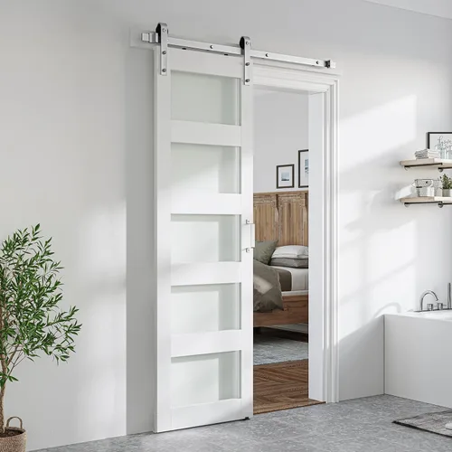 Miniatura 17 de SMARTSTANDARD Puerta de granero de vidrio de 36 x 84 pulgadas con kit de herramientas de 6.6 pies incluido, vidrio de 5 paneles, requiere montaje