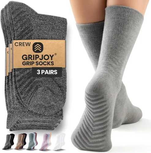 Miniatura 7 de Calcetines Gripjoy de agarre para mujer, antideslizantes, calcetines de agarre para mujer y hombre, para pilates, yoga, hospital, 3 pares, de largo