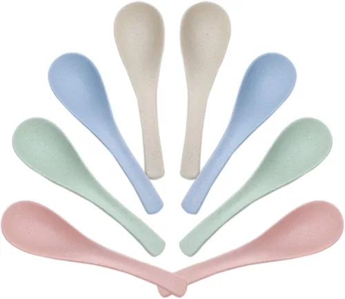 Lnrkai - 8 cucharas de plástico para cena, cuchara de sopa reutilizable portátil, multicolor, ligera, duradera, apta para lavavajillas y microondas