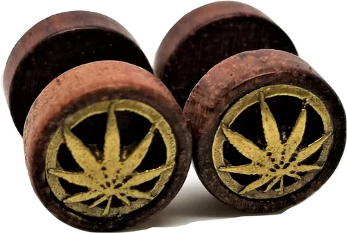 Miniatura 2 de Pendientes de madera orgánica con diseño de hoja de maceta de metal