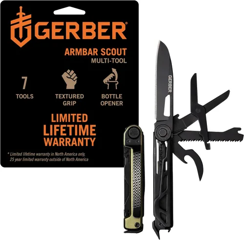 Miniatura 12 de Gerber Gear Armbar Scout Multiherramienta 7 en 1 - Hoja de borde liso de 2.5 pulgadas, martillo, tijera, sierra, equipo EDC - Onyx