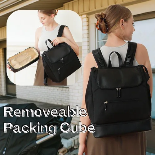Miniatura 2 de MOMINSIDE Mochila para pañales – Bolsa de pañales grande para bebé con 14 bolsillos, mochila de viaje de cuero y nailon para mamá, bolsa de Negro