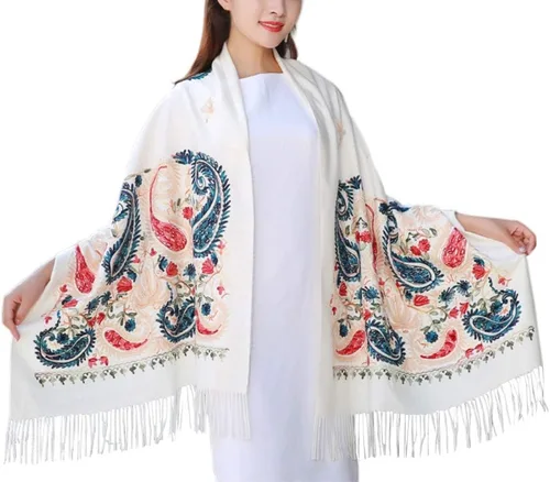 Miniatura 13 de Urban CoCo Chal Bordado con Borlas de Tamaño Grande para Mujer, Bufanda de Mujer