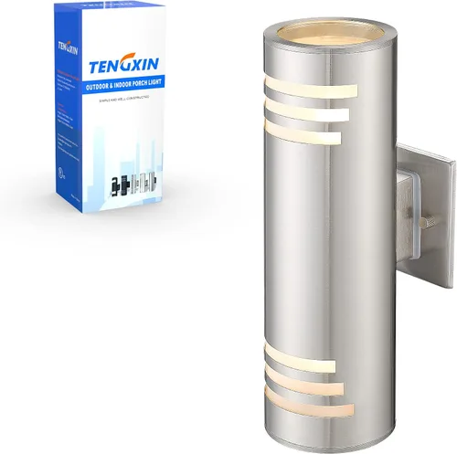 Miniatura 21 de TENGXIN Aplique de pared al aire libre del atardecer al amanecer, lámpara de pared con cilindro de acero inoxidable, luces exteriores para casa