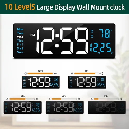 Miniatura 3 de LEIKE Reloj de pared digital grande de 16 pulgadas, control remoto, 2 alarmas, pantalla LED, DST automático, temperatura, reloj de luz nocturna