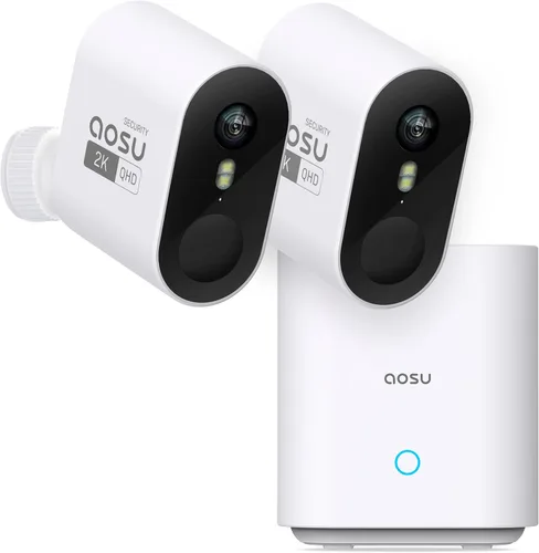 aosu Cámaras de seguridad inalámbricas para exteriores, visión nocturna HD 2K, no requiere suscripción, batería de larga duración, visión amplia de