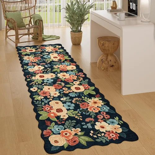 Miniatura 40 de DUKINO Alfombra de área de 6 x 9 pies, alfombra floral para sala de estar, ligera, antideslizante, lavable, alfombra de interior de pelo bajo