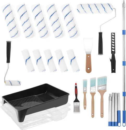 Miniatura 11 de ETERNA Kit de rodillos de pintura, 9 piezas de suministros de pintura para pintura de casa, con bandeja de pintura de metal y rodillos de pintura