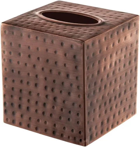 Miniatura 16 de Caja de pañuelos Monarch Abode Cuadrada – Caja de soporte de pañuelos de metal de peltre martillado a mano para accesorio de baño, cubo decorativo