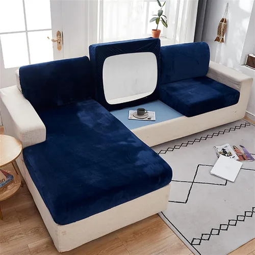 Miniatura 6 de MIPOPS Fundas de cojín de terciopelo elástico para sofá, diván Longue para sala de estar, sillón de esquina, sofá