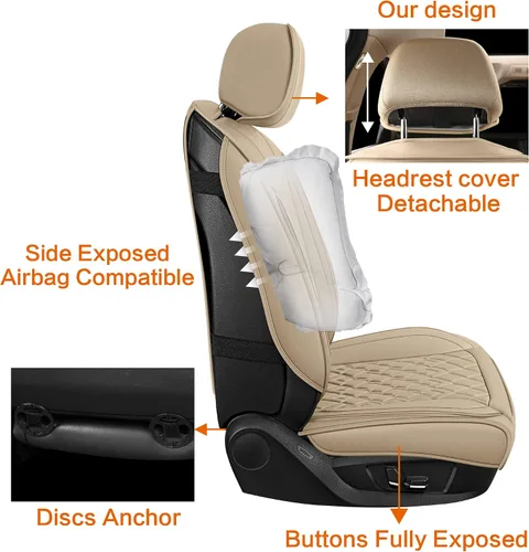 Miniatura 5 de Pariitadin Juego completo de fundas de cuero para asiento de automóvil, impermeables, transpirables, de piel sintética, fundas de asiento