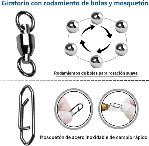 Miniatura 3 de AMYSPORTS - Cojinete de alta resistencia con broche giratorio para pesca, rodamiento inoxidable, broche giratorio de pesca de agua dulce con clip