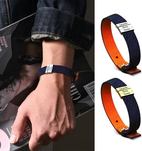Miniatura 27 de Pulseras de cuero personalizadas para hombre con 1-6 nombres, pulsera trenzada personalizada con cuentas para papá, marido, día del padre, San