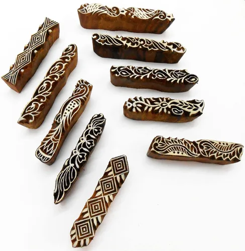 Miniatura 5 de CraftsofIndia® - Sellos de madera con estampado de henna mehendi con diseño de bordes (6 unidades)