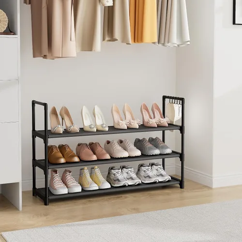 Miniatura 7 de VILICK Zapatero para armario, organizador de zapatos, ahorro de espacio para 12-15 pares de estantes de zapatos con gancho, organizador de zapatos