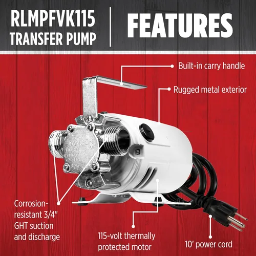 Miniatura 4 de Red Lion RLMPFVK115 14942025 Bomba de transferencia multiusos no sumergible de 115 voltios 350 GPH con kit de accesorios, color blanco