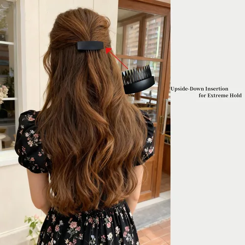 Miniatura 2 de Peine lateral de pelo francés pequeño de 2.7 pulgadas curvado decorativo torcido irrompible, pinzas de pelo mate fuerte para mujer, 3