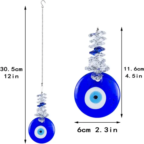 Miniatura 2 de Adorno colgante de ojo maligno azul de 4.5 pulgadas con cuentas de cristal - Amuleto de buena suerte, decoración para el hogar, oficina, coche