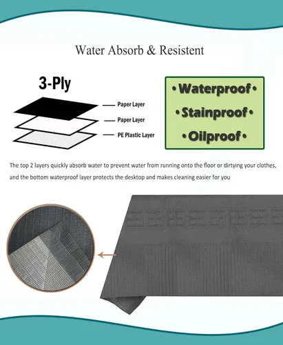 Miniatura 3 de Black Disposable Paper Tablecloth for Rectangle Tables 4 Pack, 54×108 Inch Waterproof 2 Ply Paper with Plastic Backing, Party Table Cover for