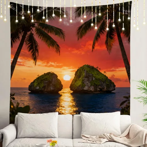 Miniatura 18 de Shrahala Tapiz de pared con paisaje de lago de otoño, bosque amarillo, para colgar en la pared, tapiz grande, decoración de fibra de poliéster