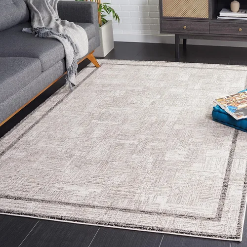 SAFAVIEH Jade Collection - Alfombra de área de 4 x 6 pies, color marfil y beige negro, diseño de borde, ideal para zonas de alto tráfico en sala de