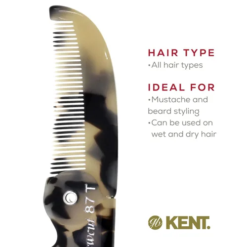 Miniatura 6 de Kent 87T TW - Peine de bolsillo plegable hecho a mano para hombres, peine alisador de cabello de dientes finos para arreglo y peinado diario